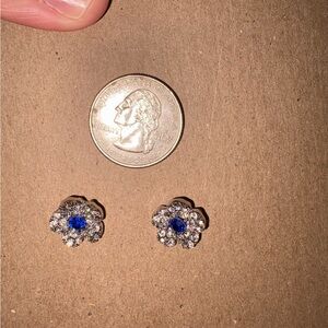 Blue Crystal Flower Stud Earrings - Women Jewelry